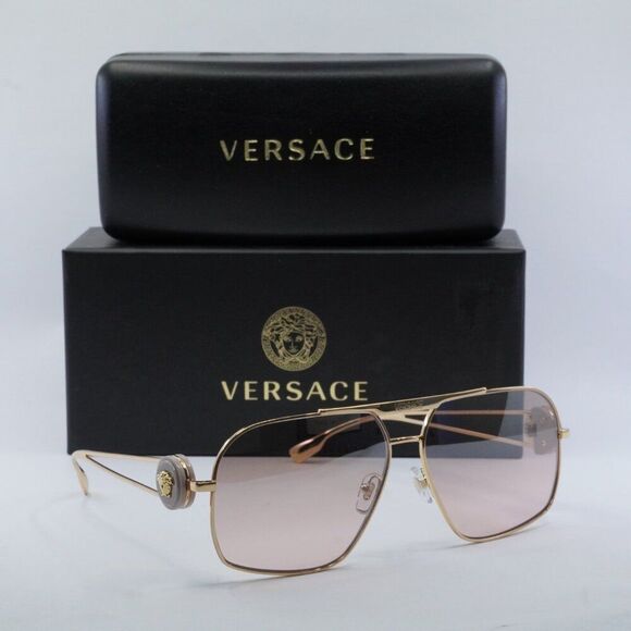 NEW VERSACE VE2269 10027E GOLD/LIGHT PINK MIRROR GRADIENT SILVER SUNGLASSES - Picture 14 of 14